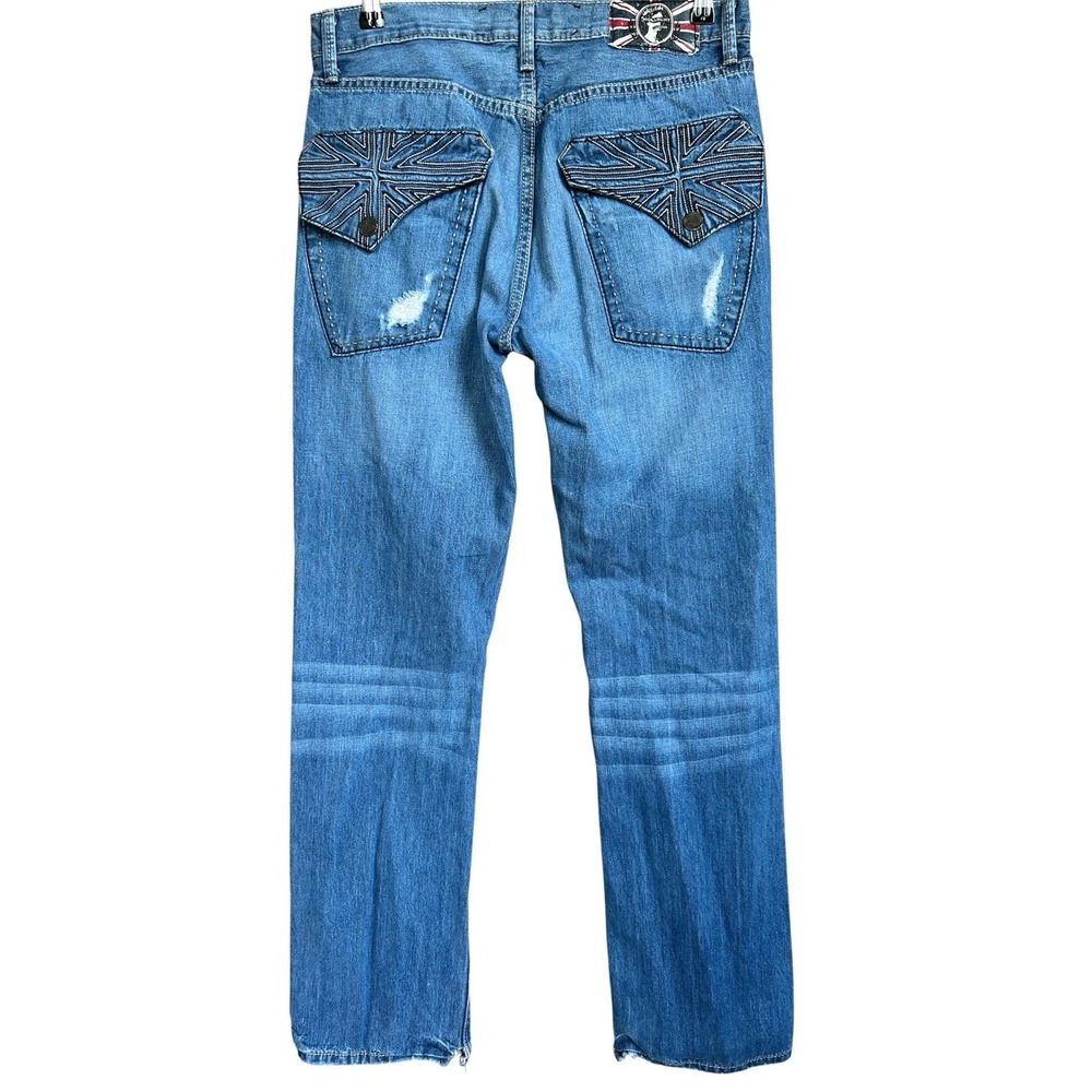 VTG Monarchy Jeans Men 32x32 Blue Straight Denim Rocker Grunge Distressed Y2K